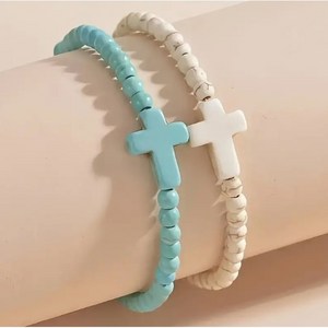 클로버즈 커플 행운 건강 기도 천연석 십자가팔찌 소원성취, 화이트민트, 1개