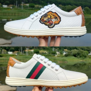 남성 여성 발편한 수제 골프화 스니커즈 겸용 운동화 연습용 필드 펀칭 소가죽 키높이 발볼 넓게 가능 호랑이자수 국내제작