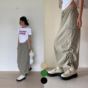 voll company 스트링스커트 밴딩 스트링 셔링 치마 데일리 카고스커트 바스락 나일론카고 트랜드 롱스커트