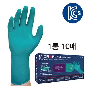 알파텍 안셀 니트릴 장갑 KCS 내화학 실험 산업용 안전 장갑 93-260 묶음10매, 10개입, 녹색