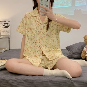 블루데이 여성 반팔 잠옷세트 플로랄 왈츠 코튼 카라 파자마