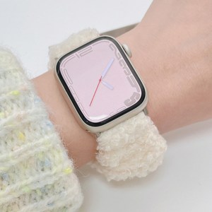 우먼스9999 애플워치 8 7 6 5 4 3 SE 호환 가능 스크런치 밴드 스트랩, 38/40/41mm, 10. 뽀글이 크림