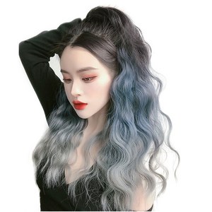 가발위드 긴머리 웨이브 투톤 디몬트 세발집게 포니테일, 블랙+블루그레이, 1개 골드박스 특가