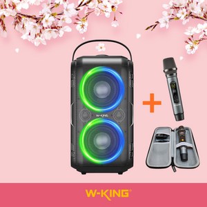 W-KING 더블유킹 파티박스 Dyna T9 휴대용 블루투스 스피커 공연 버스킹 강연 축제 노래방, Dyna T9 스피커+무선마이크 M6+파우치(그레이)