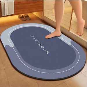 리앤리 규조토발매트 빨아쓰는 미끄럼방지 욕실용, 블루색(타원형)