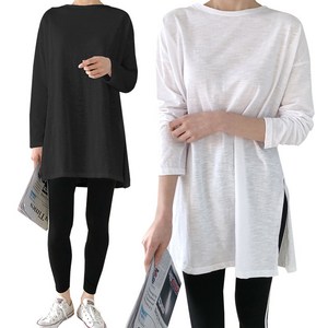 [당일출고] 20수 무지 긴팔 롱 티셔츠 J001 긴팔슬라브옆트임 1+1