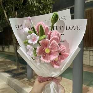 [한국어 동영상 제공] 양귀비 꽃다발 DIY 모루철사 패키지 생일선물 부케 만들기 수업, 바이올렛