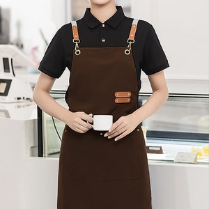 엘라 심플 캔버스 카페 바리스타 앞치마, 1개, 다크 브라운