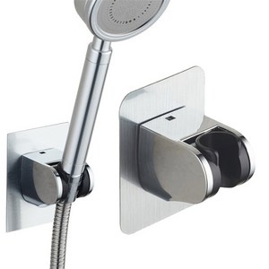 리빙공식 무타공 접착식 각도조절 샤워기 홀더 거치대 2개, 실버