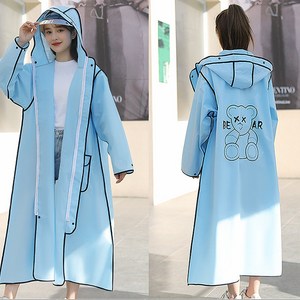 코지위크 베어프린팅 다회용 EVA 패션 레인코트 우비 A08, XL, 블루, 1개