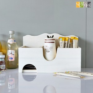 나무다움 원목 믹스커피 보관함 티 종이컵 탕비용품 정리 수납 인테리어소품, 1개, 화이트