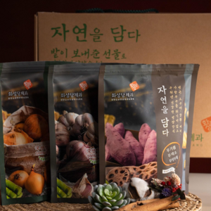 [화성당제과]자연을담다_선물세트(미니)무기름/무색소/무방부제 (설탕이 아닌 사탕수수로 단맛을 낸 수제간식) 강황 연근 고구마 양파 마늘 계피등을함께 구워만든 부모님간식 환자영양간식, 3개, 120g