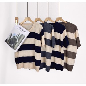 트렌드몰 여성 스트라이프 라운드 반팔니트 기본핏
