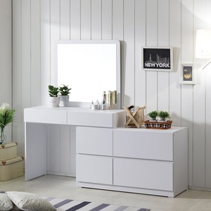 로즈 인출식 확장형 화장대 기본거울 폭조절가능 화이트/오크 2color (의자미포함), 화이트