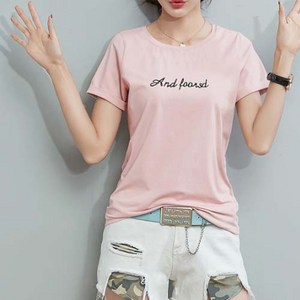 데일로엔 여성용 심플 레터링 U넥 반팔 티셔츠