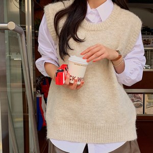 로로텐 라운드넥 니트조끼 베스트 여성 빅사이즈