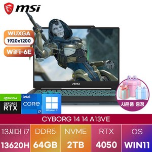 msi 사이보그 14 A13VE win11 직장인 업무용 노트북, WIN11 Pro, 64GB, 2TB
