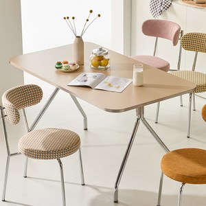 스테이인무드 비온드1400 미드센츄리 카페 식탁 테이블, 4인용, 크롬 바디_라운드사각 베이지핑크