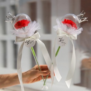 한송이 카네이션 꽃다발 LED 불 봉 아크릴풍선 어버이날 스승의날 선물, 사랑합니다-왕관레드카네이션
