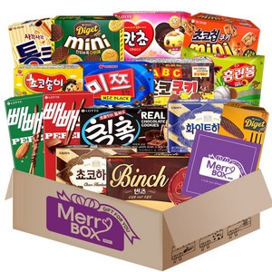 [메리박스] 초코과자 15종 2호(홈런볼+초코하임+화이트하임+칸초+ABC초코쿠키+빼빼로(초코+아몬드)+통크+미쯔+다이제미니+다이제씬+초코송이+초코칩미니+빈츠+칙촉)+메세지카드, 1세트