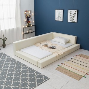 브라보가구 캐서린 저상형침대 ㄱ형+프리미엄 본넬매트리스, 아이보리