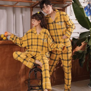 로리돌스 옐로우 스퀘어 체크 오버핏 순면 커플잠옷