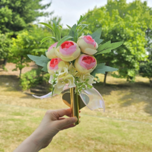 벚꽃상점 납골당 부착식 조화 꽃다발 성묘꽃 봉안당 산소꾸미기, 1개, 노란장미+골드화병