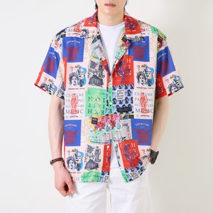 남녀 공용 여름 프린트 구김없는 컬쳐 나염 하와이안 반팔 셔츠 HW-215 / 국산 /