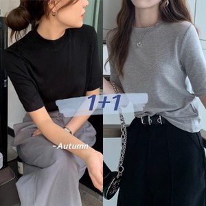 피피에스 라운드 반팔니트 여성니트티셔츠 1+1