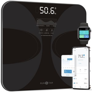 런스타 블루투스 스마트 체중계 가정용 체중계 몸무게 변화기록 정확한 디지털 전자 체중계, 블랙, 1개, FI2019LB-I
