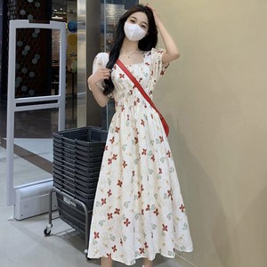 여성 여름 빅사이즈 스퀘어 넥 롱 스커트 캐주얼 데일리룩 휴가 슬림핏 러블리 원피스