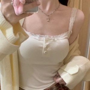 에인센스 버튼 캡나시 골지 레이스 이너 크롭