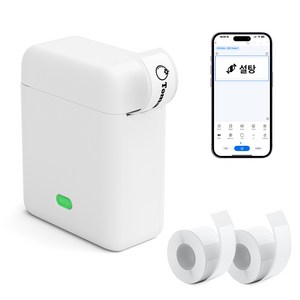 THOUSTA 미니 라벨 프린터 휴대용 무선 감열식 블루투스 네임스티커 라벨기 라벨지 3개 포함, 1개, 화이트