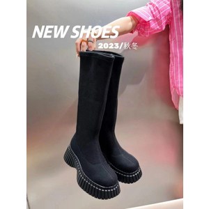 키높이 6CM 통굽 천 양말 부츠