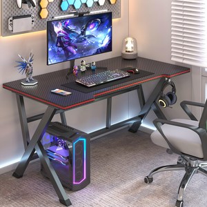 카본 패턴 1인용 게이밍 컴퓨터 철제책상 사무용책상 헤드셋거치대 포함, 블랙