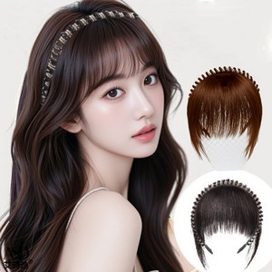 상덕 앞머리 가발+머리띠 볼륨 시스루뱅 헤어피스, 1개, 내추럴블랙