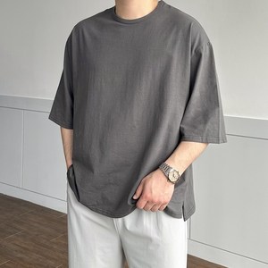 우모르 남녀공용 여름 7부티 오버핏 커플 반팔 티셔츠