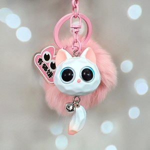 귀여운 고양이 키링 토끼털 방울 자동차홀더 키링 열쇠고리 가방 장식 선물용, 1개, 핑크 퍼