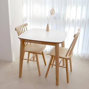 파스텔우드 자작화이트 2인용 원목식탁세트, 03-사각테이블+첼로2개, 화이트 (첼로/곡목 네츄럴)