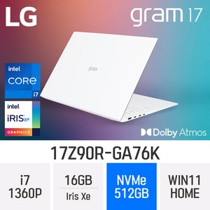 LG전자 2023 그램17 17Z90R-GA76K, WIN11 Home, 16GB, 512GB, 코어i7, 화이트