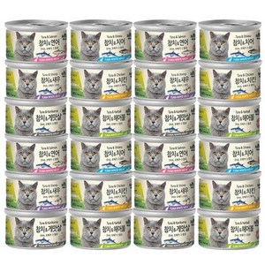 미우와우 흰살참치캔 고양이간식, 24개, 80g, 참치&연어