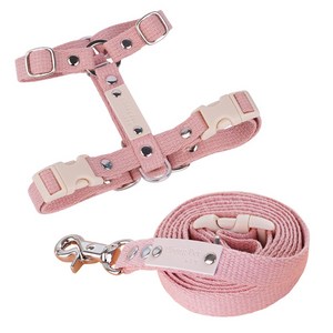 [SET할인] 앞섬방지 강아지 하네스 H형 가슴줄 + 멀티리드줄, 인디핑크, L, 20mm 2.5M