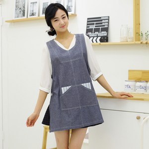 소담소담 카모마일_진청 원피스형 앞치마 빅사이즈 롱사이즈가능, 롱사이즈, 1개