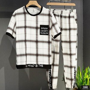 (당일발송) 가바바 남성 반팔 트레이닝복 세트 체크무늬로 유니크하게 입기 좋은 여름 트레이닝복 세트 G60343 남자옷싸게파는곳