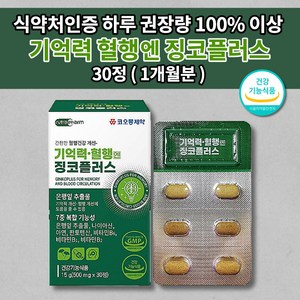 두뇌 뇌 기억력 저하 감퇴 예방 향상 개선 기억 장애 좋아지는 법 뇌에 좋은 심 뇌 혈관 질환 손발 저림 증상 혈액 순환 정맥 순환제 개선제 건강 식품 영양제 징코 플러스 30정 치매초기치료