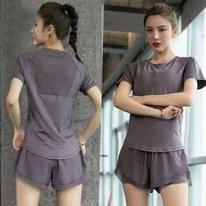 (당일발송) 은하수샵 NEW 등시스루 패션 요가복 반팔 상하의 세트 (반팔+ 반바지) 세트 2PCS