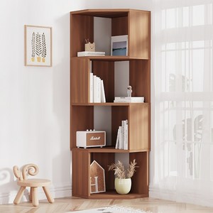 북리어 견고한 거실 책장 ㄱ자 코너 책꽂이 전면 교구장 북 선반 서재 인테리어 원목 틈새 수납함, O. 월넛 4단
