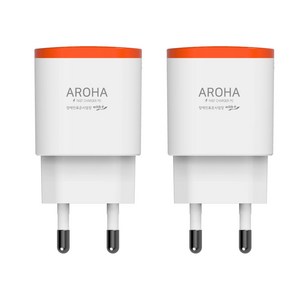국산의힘 MADE IN KOREA 아로하 18W 고속충전기 QC 3..0/갤럭시/아이폰 호환 충전기, 화이트/오렌지, 2개