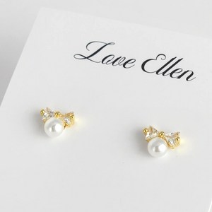 러브엘렌 925실버 리본 진주귀걸이 큐빅귀걸이