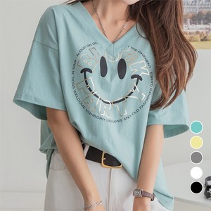 [나크21] (55~100) 샤이니프린팅 V-넥 박스티 DM22-T-19